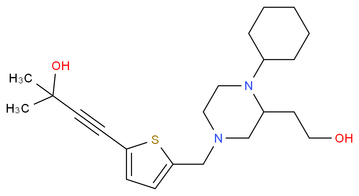 4-(5-{[4-cyclohexyl-3-(2-hydroxyethyl)-1-piperazinyl]methyl}-2-thienyl)-2-methyl-3-butyn-2-ol_Molecular_structure_CAS_)