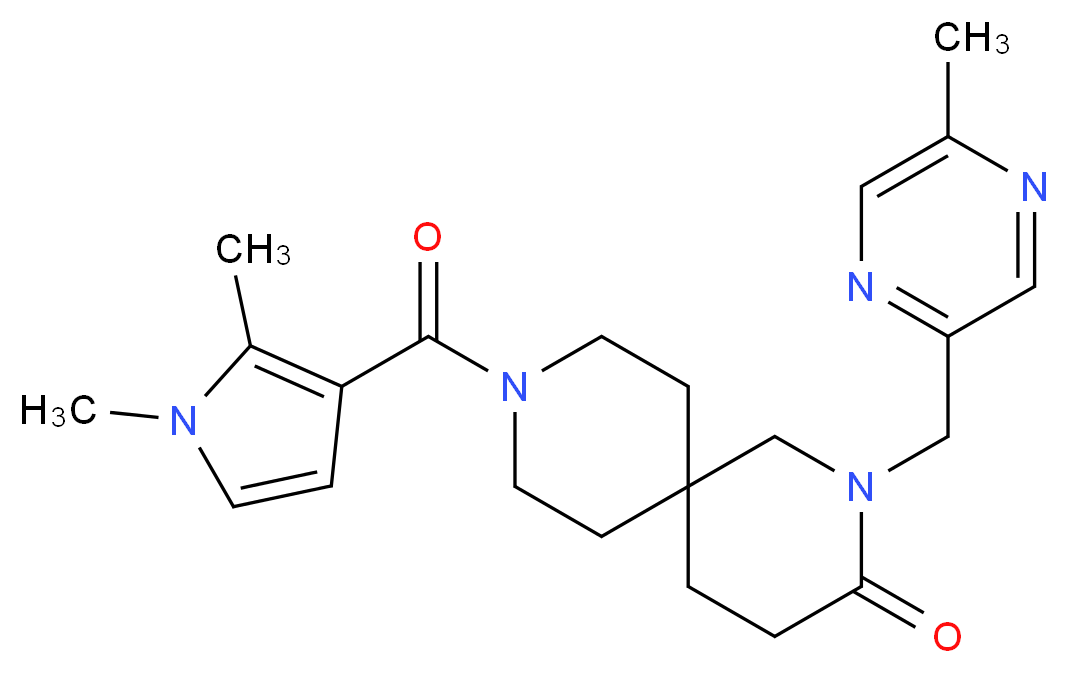 9-[(1,2-dimethyl-1H-pyrrol-3-yl)carbonyl]-2-[(5-methylpyrazin-2-yl)methyl]-2,9-diazaspiro[5.5]undecan-3-one_Molecular_structure_CAS_)