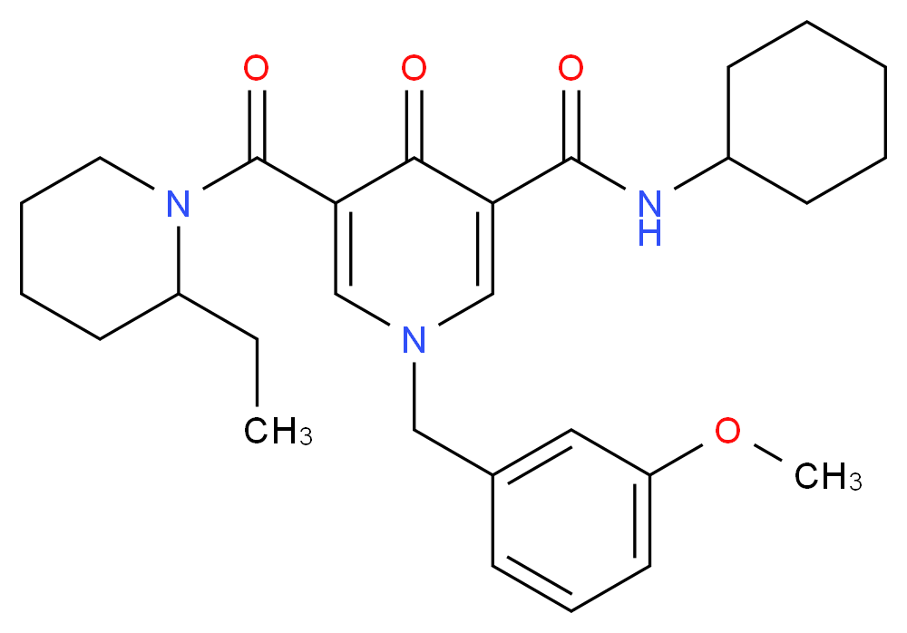 N-cyclohexyl-5-[(2-ethyl-1-piperidinyl)carbonyl]-1-(3-methoxybenzyl)-4-oxo-1,4-dihydro-3-pyridinecarboxamide_Molecular_structure_CAS_)