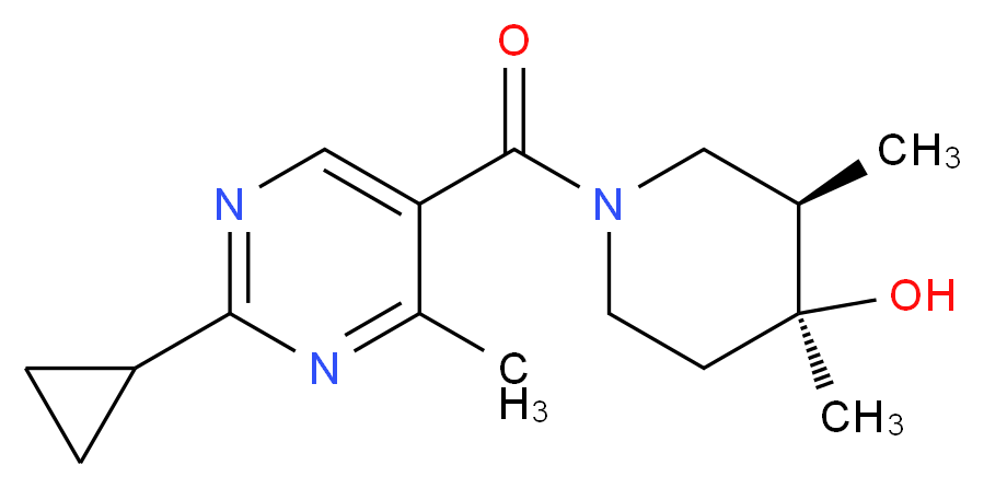 (3R*,4S*)-1-[(2-cyclopropyl-4-methyl-5-pyrimidinyl)carbonyl]-3,4-dimethyl-4-piperidinol_Molecular_structure_CAS_)