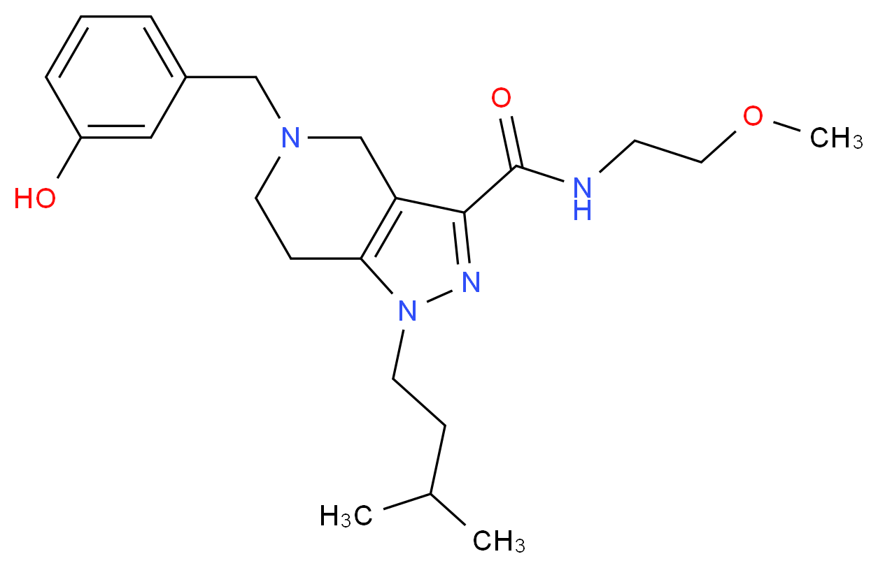 5-(3-hydroxybenzyl)-N-(2-methoxyethyl)-1-(3-methylbutyl)-4,5,6,7-tetrahydro-1H-pyrazolo[4,3-c]pyridine-3-carboxamide_Molecular_structure_CAS_)