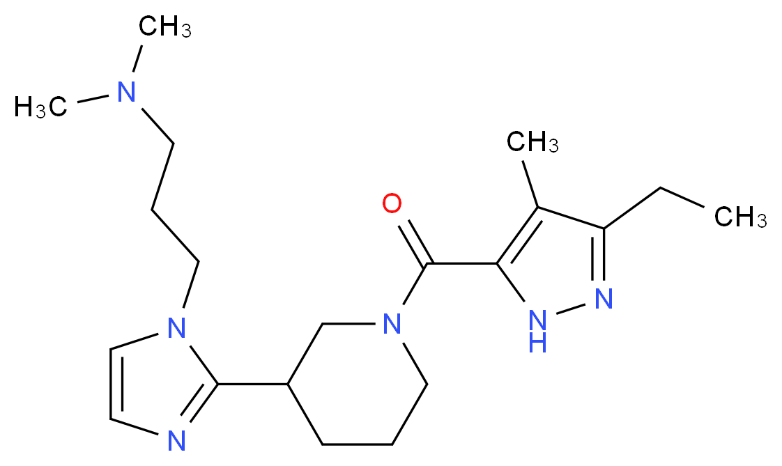 3-(2-{1-[(3-ethyl-4-methyl-1H-pyrazol-5-yl)carbonyl]piperidin-3-yl}-1H-imidazol-1-yl)-N,N-dimethylpropan-1-amine_Molecular_structure_CAS_)