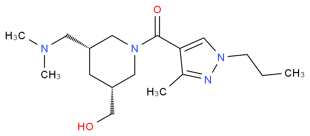 {(3R*,5R*)-5-[(dimethylamino)methyl]-1-[(3-methyl-1-propyl-1H-pyrazol-4-yl)carbonyl]-3-piperidinyl}methanol_Molecular_structure_CAS_)
