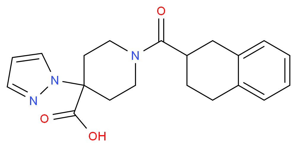 4-(1H-pyrazol-1-yl)-1-(1,2,3,4-tetrahydronaphthalen-2-ylcarbonyl)piperidine-4-carboxylic acid_Molecular_structure_CAS_)