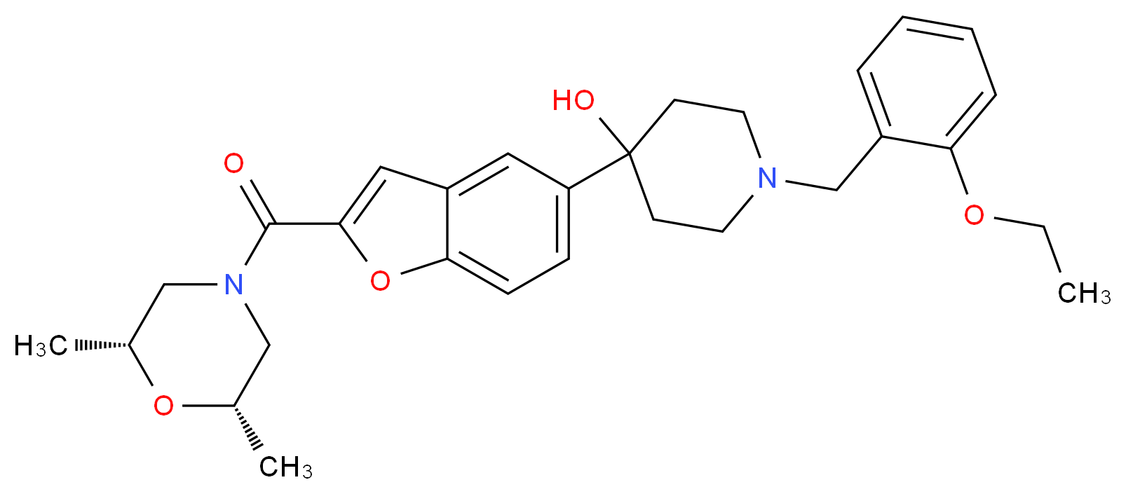 4-(2-{[(2R*,6S*)-2,6-dimethyl-4-morpholinyl]carbonyl}-1-benzofuran-5-yl)-1-(2-ethoxybenzyl)-4-piperidinol_Molecular_structure_CAS_)