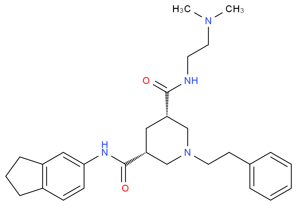 (3R,5S)-N-(2,3-dihydro-1H-inden-5-yl)-N'-[2-(dimethylamino)ethyl]-1-(2-phenylethyl)-3,5-piperidinedicarboxamide_Molecular_structure_CAS_)