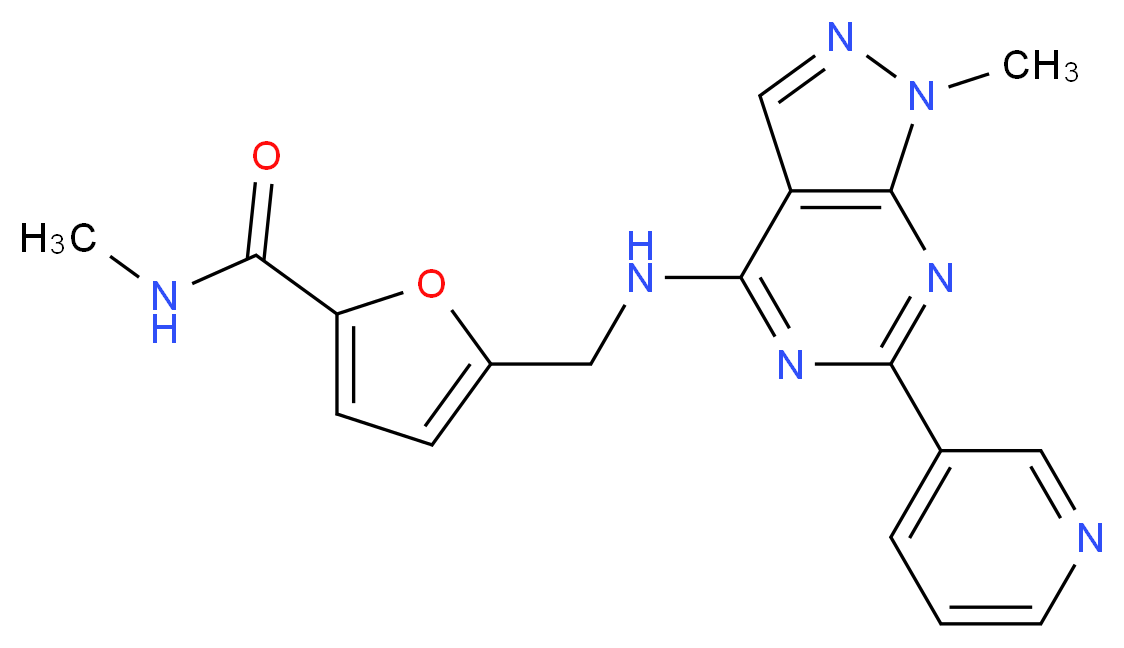 N-methyl-5-{[(1-methyl-6-pyridin-3-yl-1H-pyrazolo[3,4-d]pyrimidin-4-yl)amino]methyl}-2-furamide_Molecular_structure_CAS_)