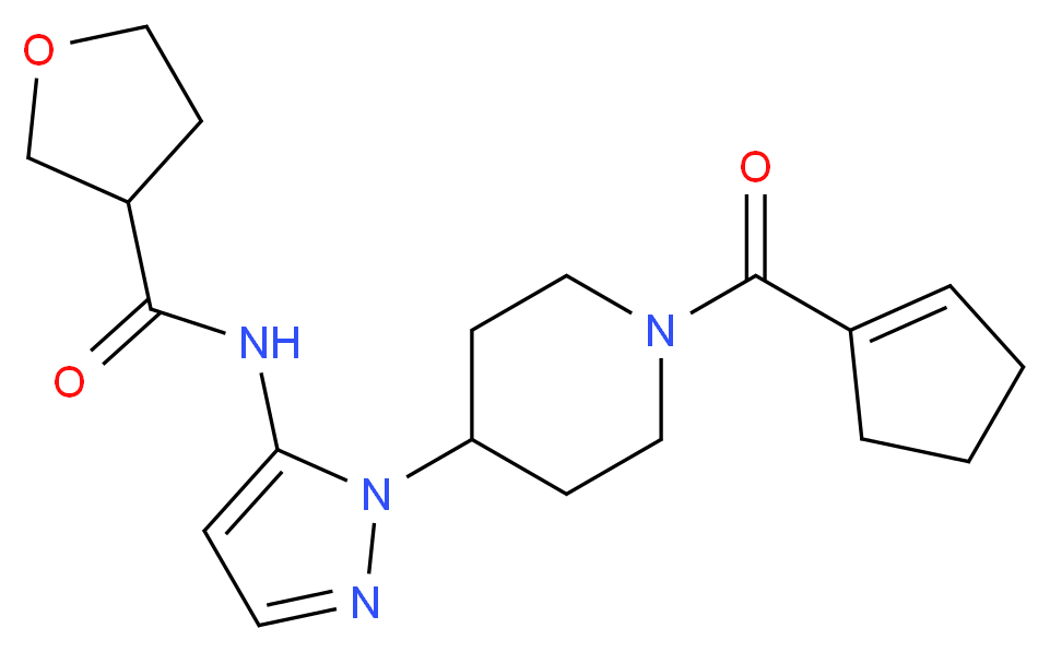 N-{1-[1-(1-cyclopenten-1-ylcarbonyl)-4-piperidinyl]-1H-pyrazol-5-yl}tetrahydro-3-furancarboxamide_Molecular_structure_CAS_)