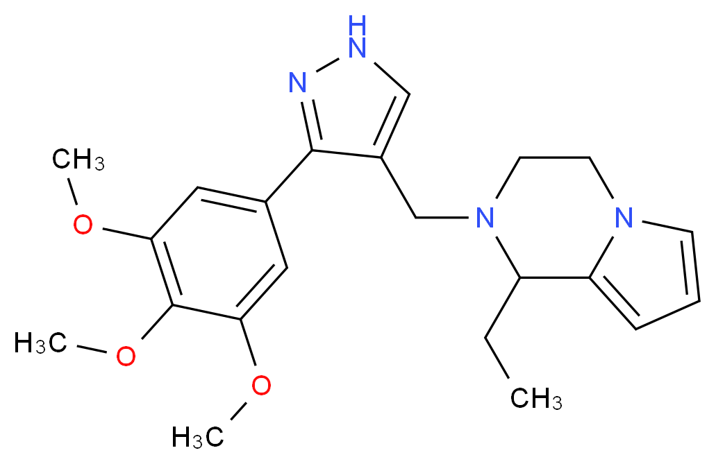 1-ethyl-2-{[3-(3,4,5-trimethoxyphenyl)-1H-pyrazol-4-yl]methyl}-1,2,3,4-tetrahydropyrrolo[1,2-a]pyrazine_Molecular_structure_CAS_)