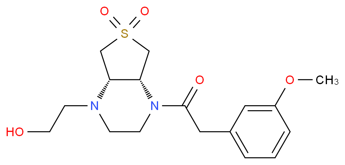 2-[(4aR*,7aS*)-4-[(3-methoxyphenyl)acetyl]-6,6-dioxidohexahydrothieno[3,4-b]pyrazin-1(2H)-yl]ethanol_Molecular_structure_CAS_)