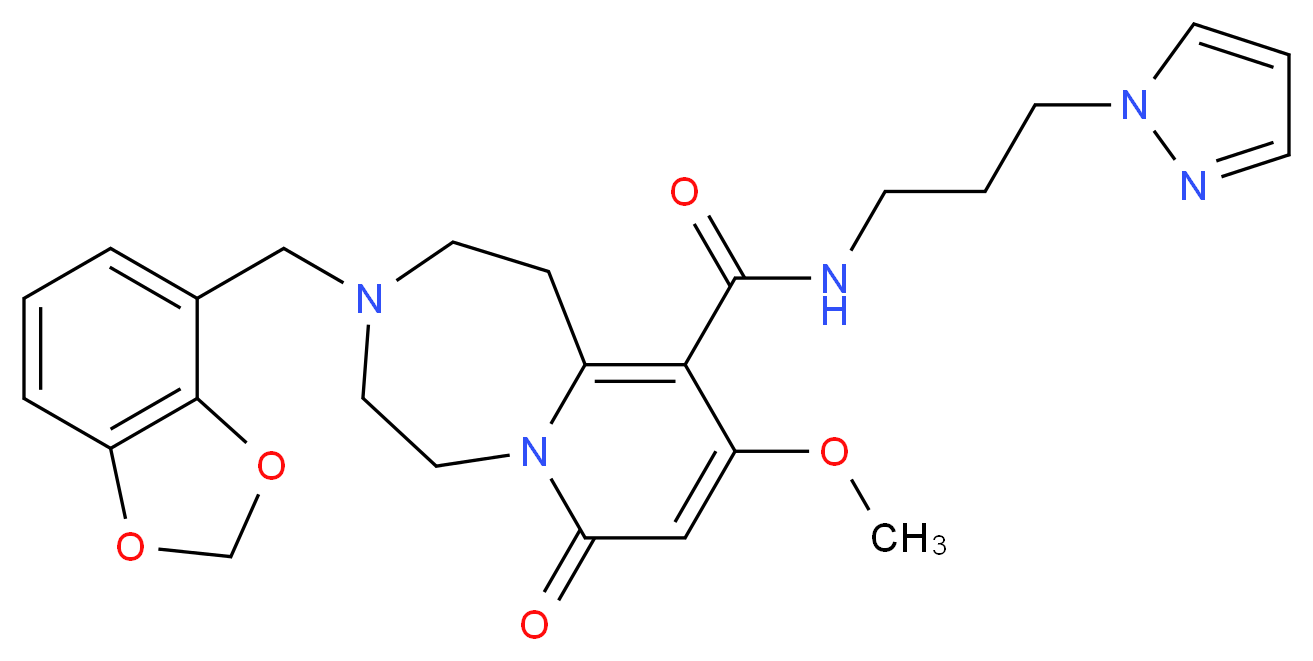 3-(1,3-benzodioxol-4-ylmethyl)-9-methoxy-7-oxo-N-[3-(1H-pyrazol-1-yl)propyl]-1,2,3,4,5,7-hexahydropyrido[1,2-d][1,4]diazepine-10-carboxamide_Molecular_structure_CAS_)