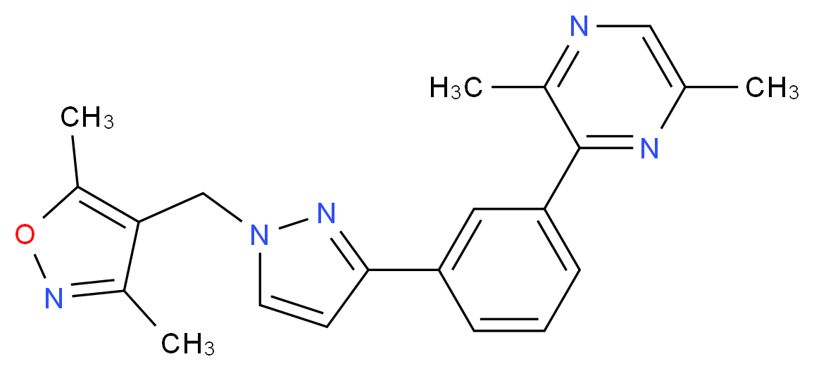 3-(3-{1-[(3,5-dimethyl-4-isoxazolyl)methyl]-1H-pyrazol-3-yl}phenyl)-2,5-dimethylpyrazine_Molecular_structure_CAS_)