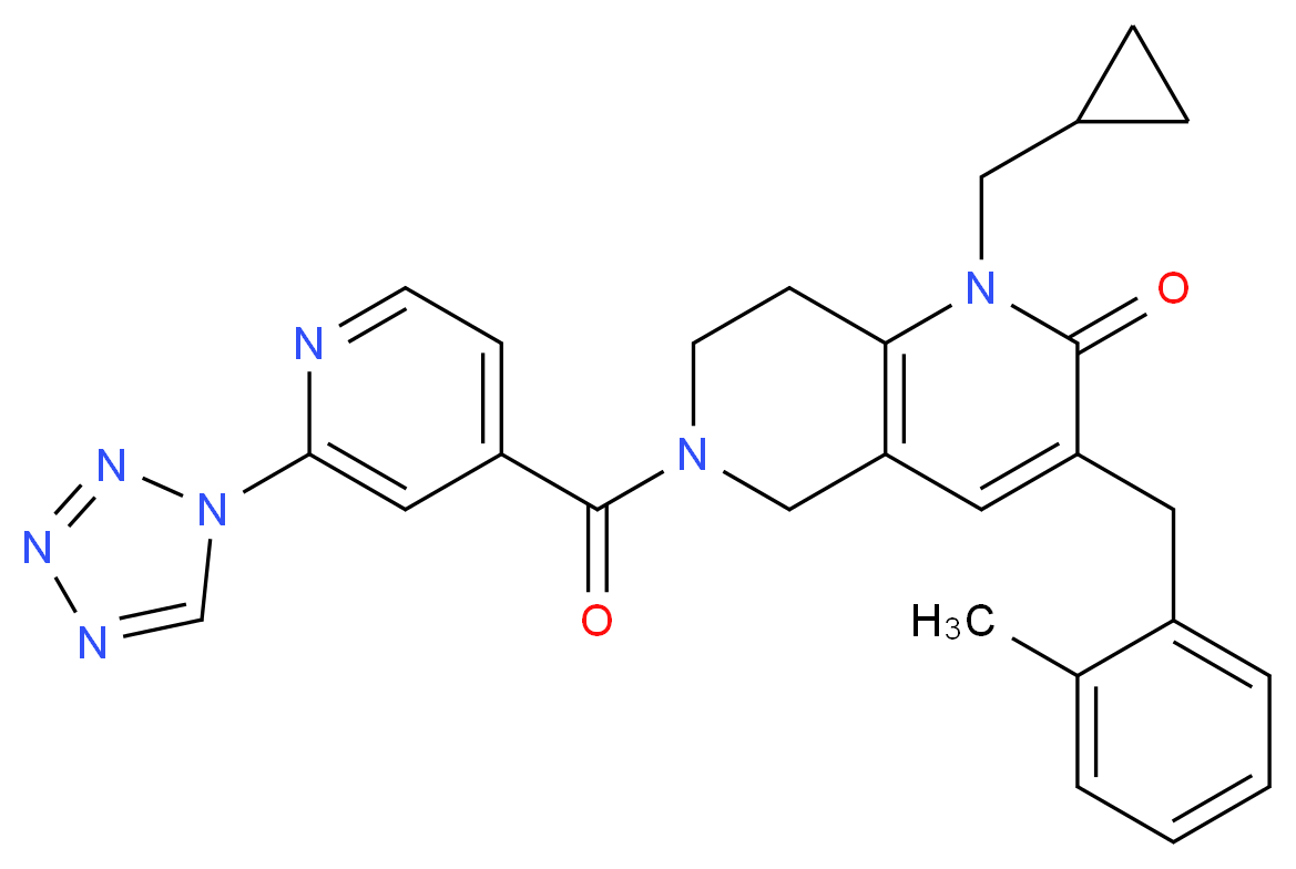 1-(cyclopropylmethyl)-3-(2-methylbenzyl)-6-[2-(1H-tetrazol-1-yl)isonicotinoyl]-5,6,7,8-tetrahydro-1,6-naphthyridin-2(1H)-one_Molecular_structure_CAS_)