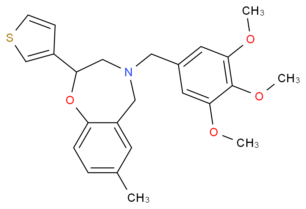 7-methyl-2-(3-thienyl)-4-(3,4,5-trimethoxybenzyl)-2,3,4,5-tetrahydro-1,4-benzoxazepine_Molecular_structure_CAS_)