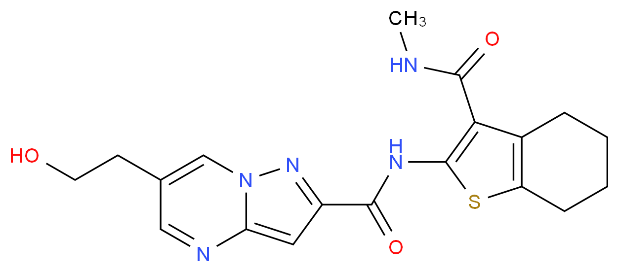 6-(2-hydroxyethyl)-N-{3-[(methylamino)carbonyl]-4,5,6,7-tetrahydro-1-benzothien-2-yl}pyrazolo[1,5-a]pyrimidine-2-carboxamide_Molecular_structure_CAS_)
