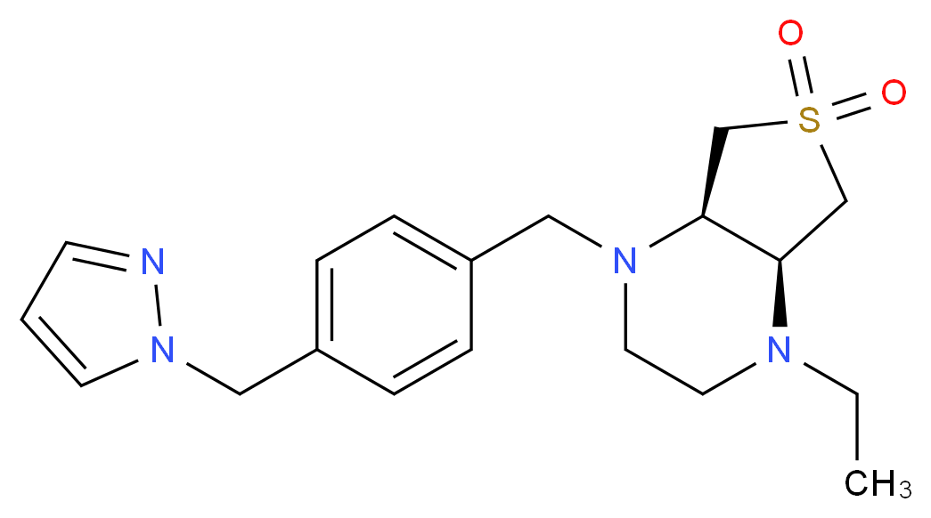 (4aR*,7aS*)-1-ethyl-4-[4-(1H-pyrazol-1-ylmethyl)benzyl]octahydrothieno[3,4-b]pyrazine 6,6-dioxide_Molecular_structure_CAS_)