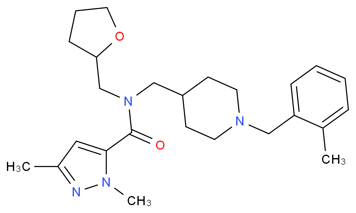 1,3-dimethyl-N-{[1-(2-methylbenzyl)-4-piperidinyl]methyl}-N-(tetrahydro-2-furanylmethyl)-1H-pyrazole-5-carboxamide_Molecular_structure_CAS_)