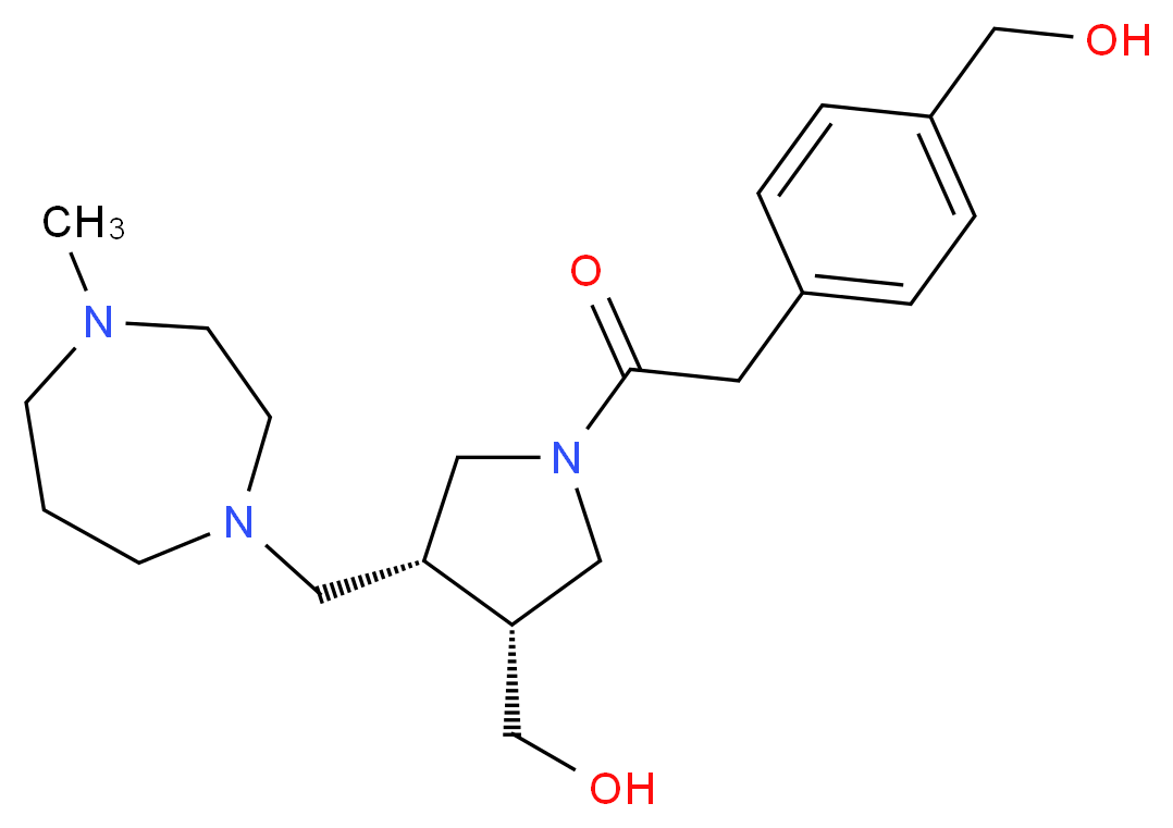 [4-(2-{(3R*,4R*)-3-(hydroxymethyl)-4-[(4-methyl-1,4-diazepan-1-yl)methyl]pyrrolidin-1-yl}-2-oxoethyl)phenyl]methanol_Molecular_structure_CAS_)