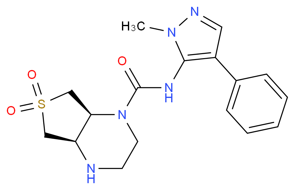 (4aR*,7aS*)-N-(1-methyl-4-phenyl-1H-pyrazol-5-yl)hexahydrothieno[3,4-b]pyrazine-1(2H)-carboxamide 6,6-dioxide_Molecular_structure_CAS_)