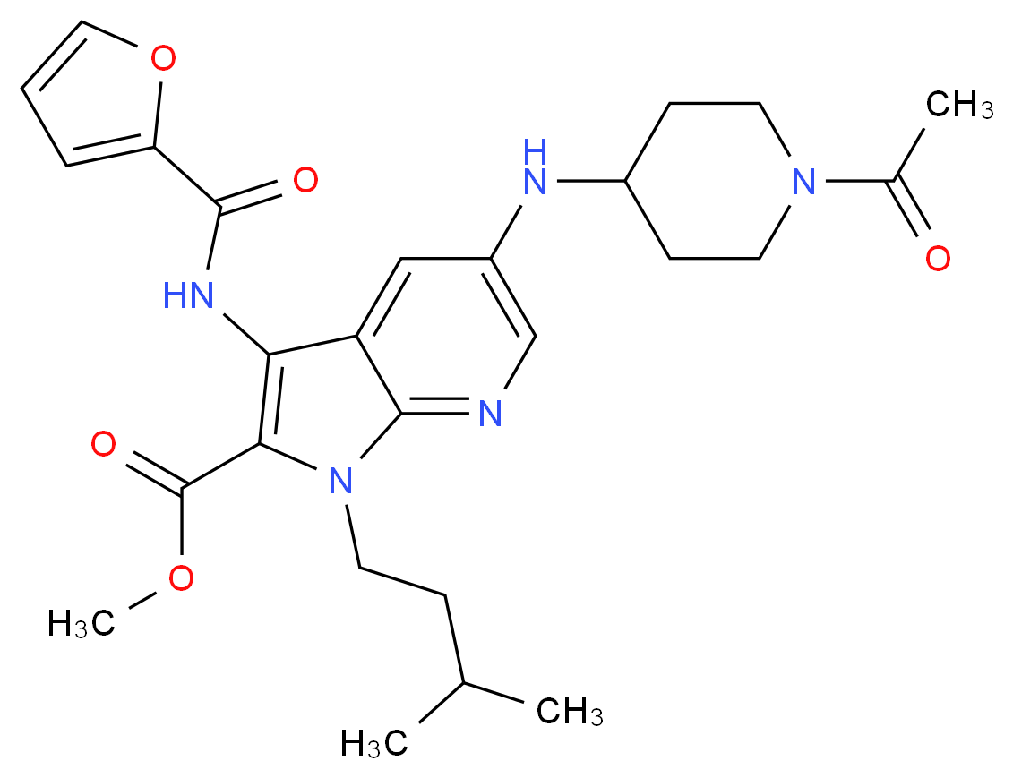 methyl 5-[(1-acetyl-4-piperidinyl)amino]-3-(2-furoylamino)-1-(3-methylbutyl)-1H-pyrrolo[2,3-b]pyridine-2-carboxylate_Molecular_structure_CAS_)