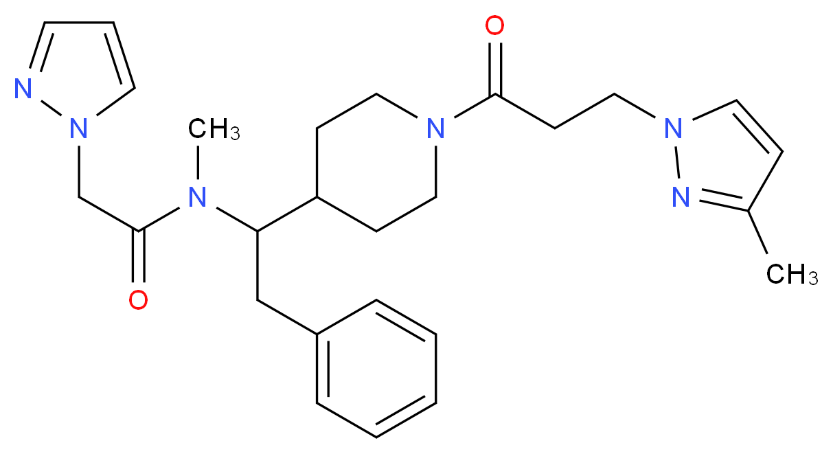 N-methyl-N-(1-{1-[3-(3-methyl-1H-pyrazol-1-yl)propanoyl]-4-piperidinyl}-2-phenylethyl)-2-(1H-pyrazol-1-yl)acetamide_Molecular_structure_CAS_)
