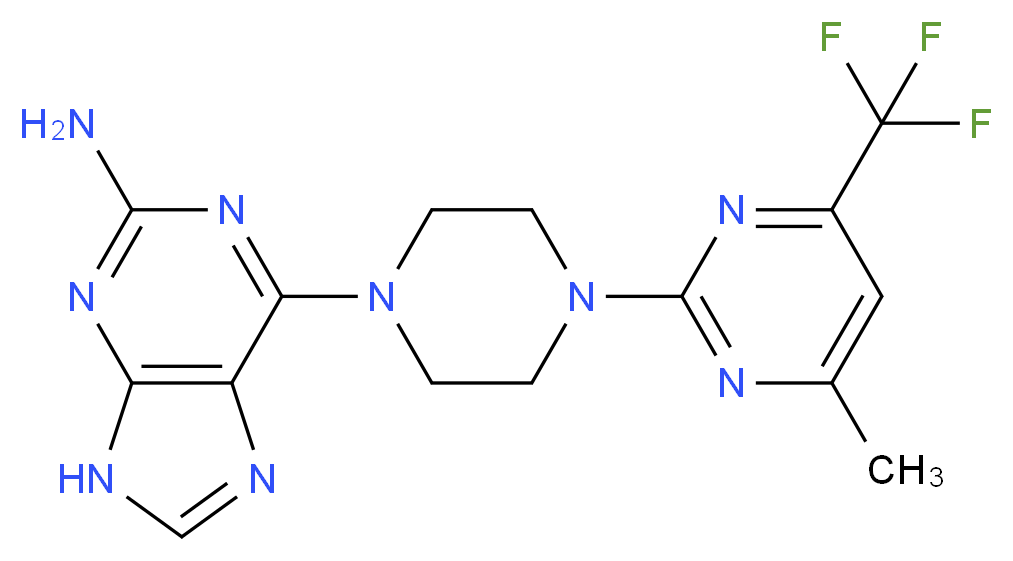 6-{4-[4-methyl-6-(trifluoromethyl)-2-pyrimidinyl]-1-piperazinyl}-9H-purin-2-amine_Molecular_structure_CAS_)