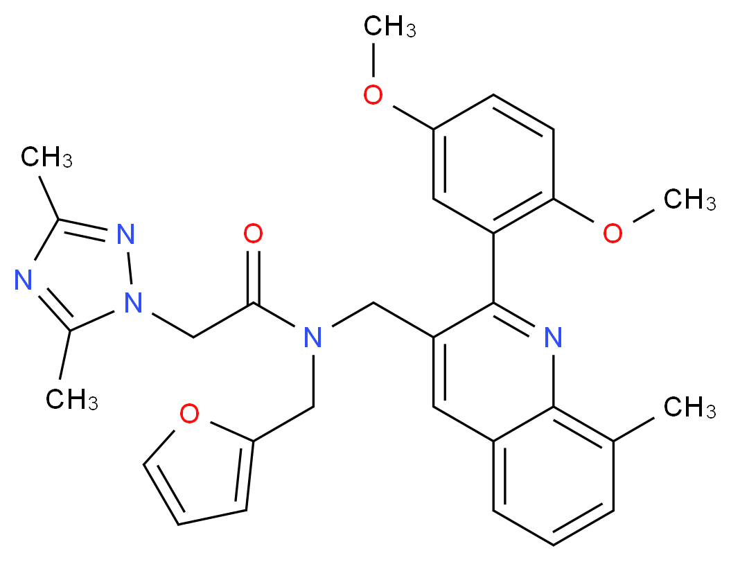 N-{[2-(2,5-dimethoxyphenyl)-8-methyl-3-quinolinyl]methyl}-2-(3,5-dimethyl-1H-1,2,4-triazol-1-yl)-N-(2-furylmethyl)acetamide_Molecular_structure_CAS_)