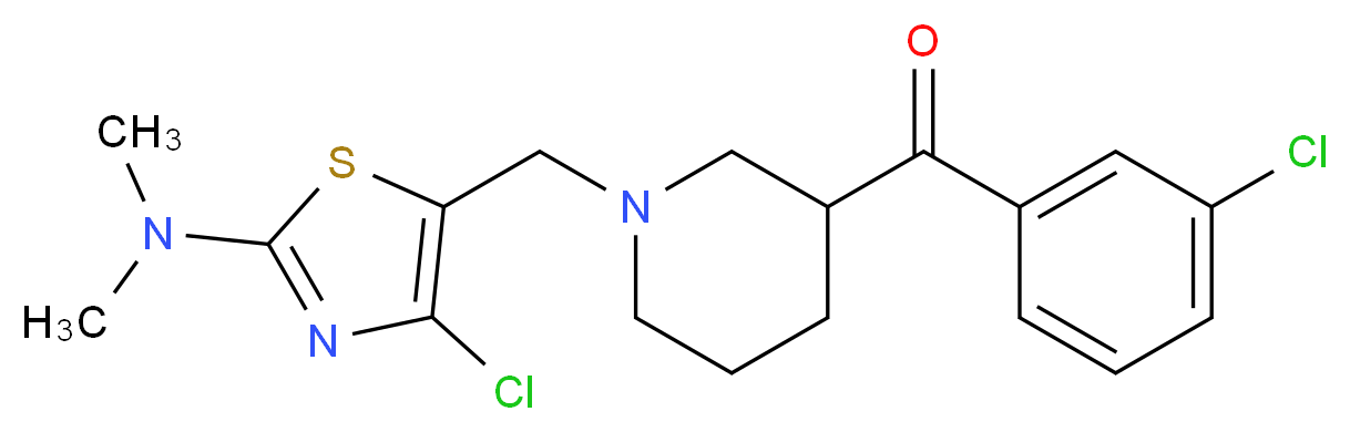 (1-{[4-chloro-2-(dimethylamino)-1,3-thiazol-5-yl]methyl}-3-piperidinyl)(3-chlorophenyl)methanone_Molecular_structure_CAS_)