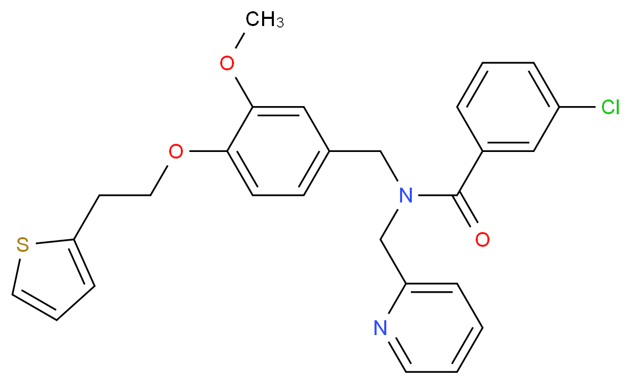 3-chloro-N-{3-methoxy-4-[2-(2-thienyl)ethoxy]benzyl}-N-(2-pyridinylmethyl)benzamide_Molecular_structure_CAS_)