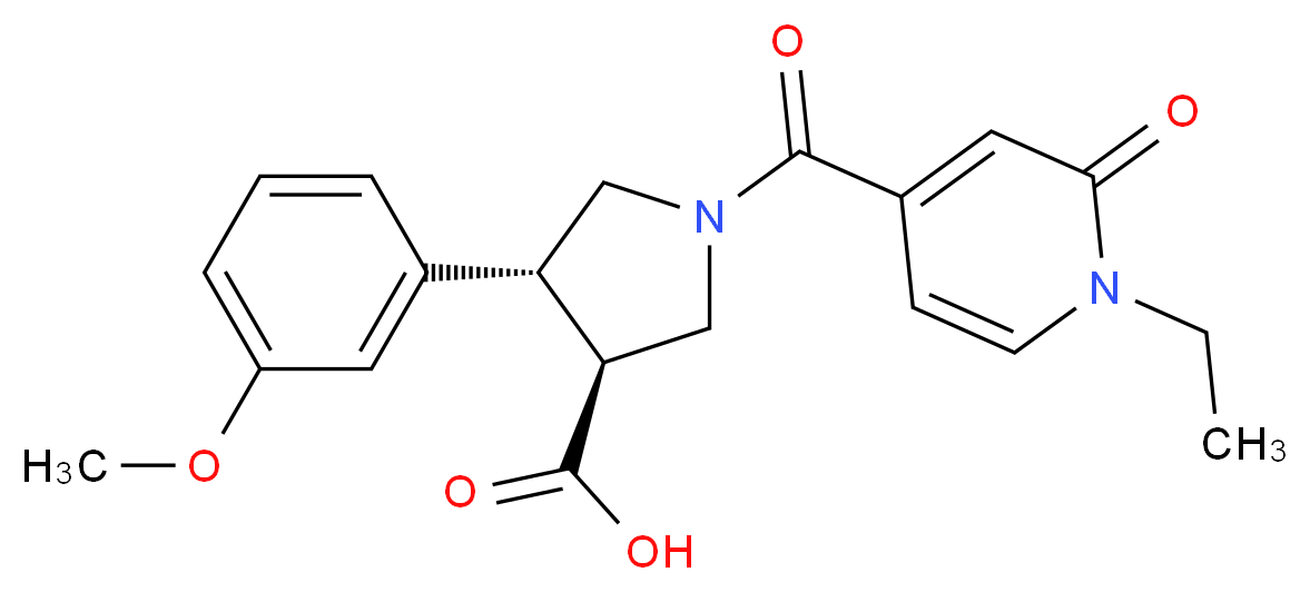 (3S*,4R*)-1-[(1-ethyl-2-oxo-1,2-dihydropyridin-4-yl)carbonyl]-4-(3-methoxyphenyl)pyrrolidine-3-carboxylic acid_Molecular_structure_CAS_)