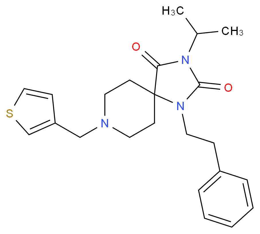 3-isopropyl-1-(2-phenylethyl)-8-(3-thienylmethyl)-1,3,8-triazaspiro[4.5]decane-2,4-dione_Molecular_structure_CAS_)
