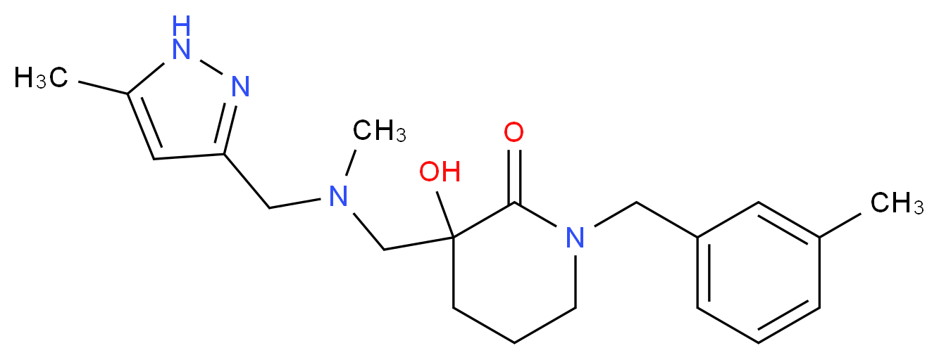 3-hydroxy-1-(3-methylbenzyl)-3-({methyl[(5-methyl-1H-pyrazol-3-yl)methyl]amino}methyl)-2-piperidinone_Molecular_structure_CAS_)