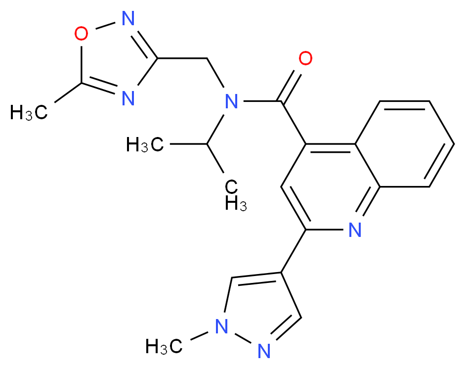 N-isopropyl-N-[(5-methyl-1,2,4-oxadiazol-3-yl)methyl]-2-(1-methyl-1H-pyrazol-4-yl)quinoline-4-carboxamide_Molecular_structure_CAS_)