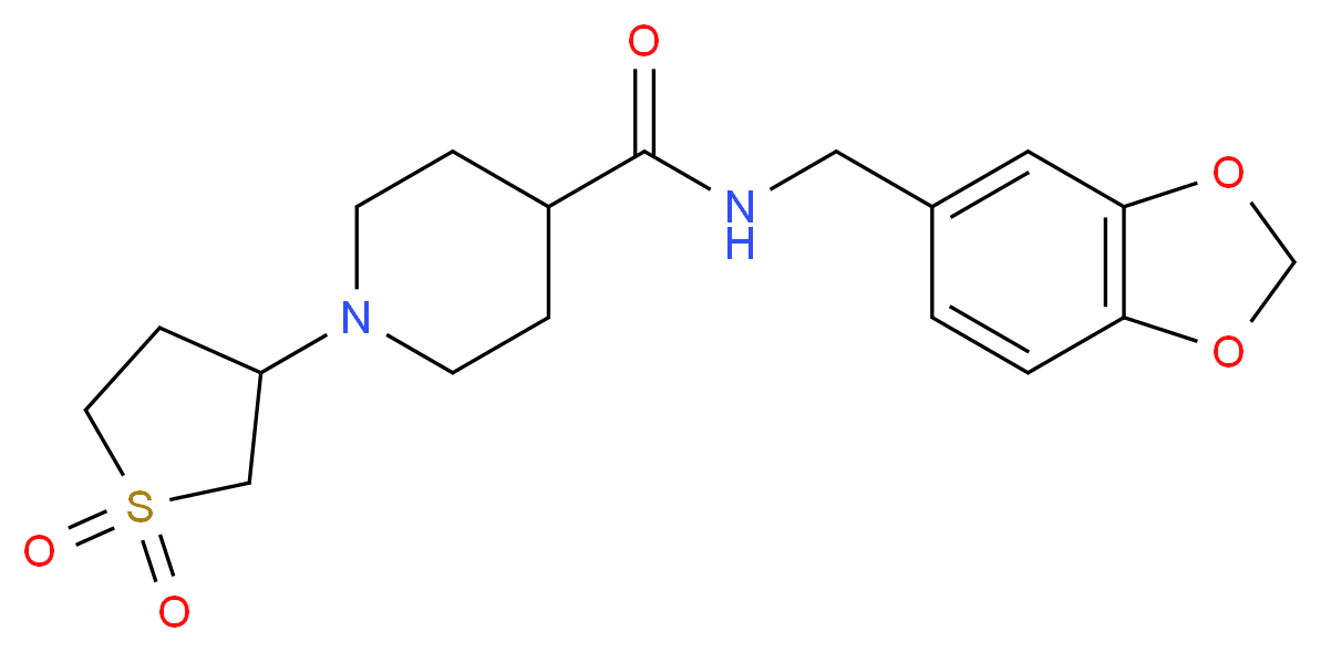 N-(1,3-benzodioxol-5-ylmethyl)-1-(1,1-dioxidotetrahydro-3-thienyl)piperidine-4-carboxamide_Molecular_structure_CAS_)