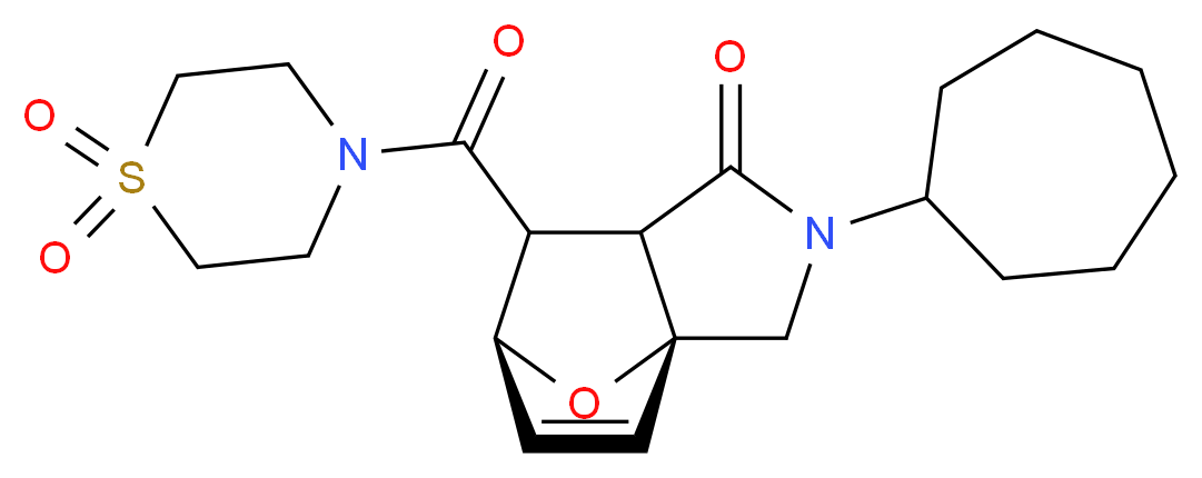 (3aR*,6S*)-2-cycloheptyl-7-[(1,1-dioxidothiomorpholin-4-yl)carbonyl]-2,3,7,7a-tetrahydro-3a,6-epoxyisoindol-1(6H)-one_Molecular_structure_CAS_)