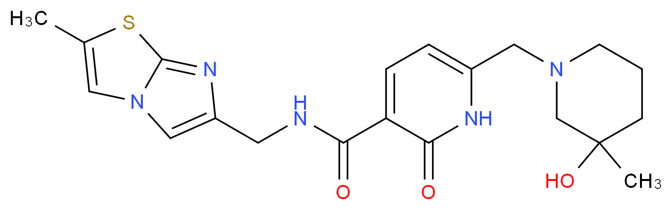 6-[(3-hydroxy-3-methylpiperidin-1-yl)methyl]-N-[(2-methylimidazo[2,1-b][1,3]thiazol-6-yl)methyl]-2-oxo-1,2-dihydropyridine-3-carboxamide_Molecular_structure_CAS_)