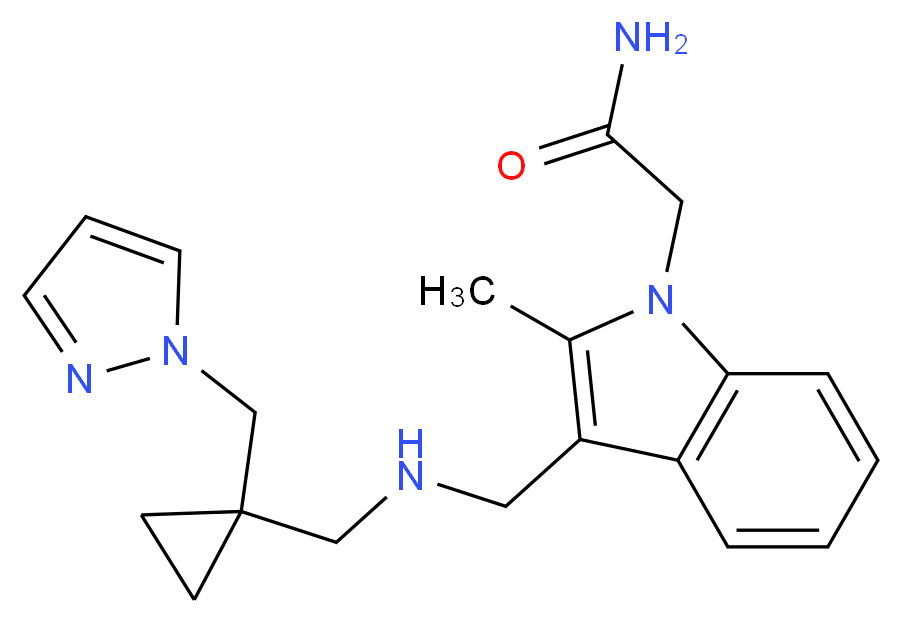 2-{2-methyl-3-[({[1-(1H-pyrazol-1-ylmethyl)cyclopropyl]methyl}amino)methyl]-1H-indol-1-yl}acetamide_Molecular_structure_CAS_)