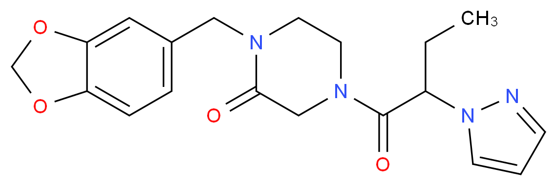 1-(1,3-benzodioxol-5-ylmethyl)-4-[2-(1H-pyrazol-1-yl)butanoyl]-2-piperazinone_Molecular_structure_CAS_)