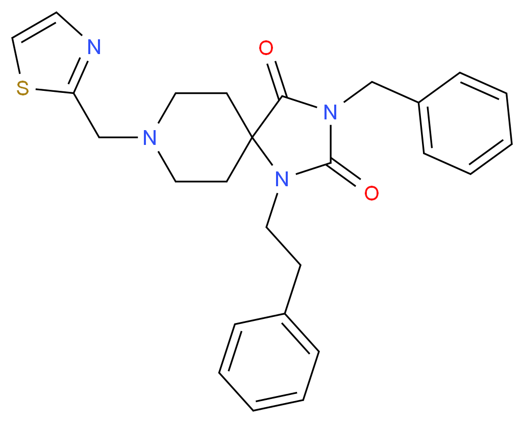 3-benzyl-1-(2-phenylethyl)-8-(1,3-thiazol-2-ylmethyl)-1,3,8-triazaspiro[4.5]decane-2,4-dione_Molecular_structure_CAS_)