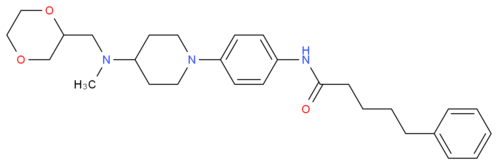 N-(4-{4-[(1,4-dioxan-2-ylmethyl)(methyl)amino]-1-piperidinyl}phenyl)-5-phenylpentanamide_Molecular_structure_CAS_)