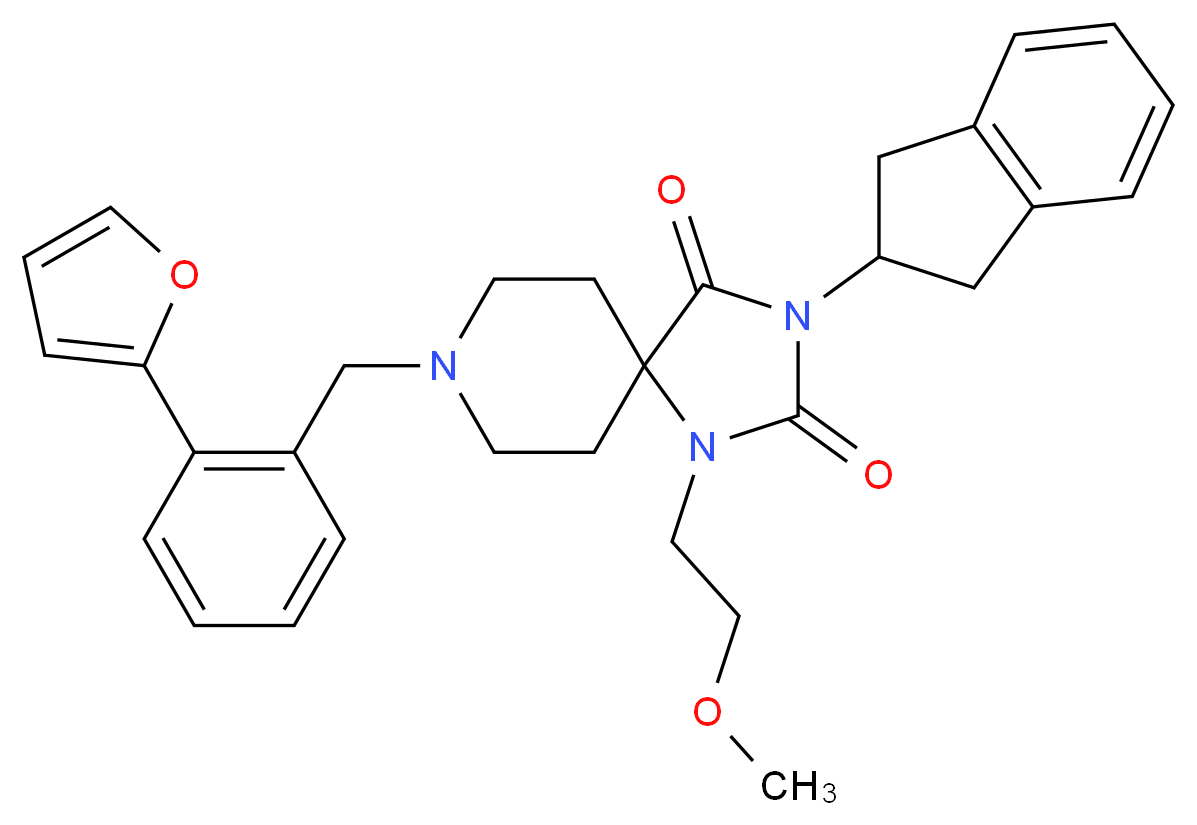 3-(2,3-dihydro-1H-inden-2-yl)-8-[2-(2-furyl)benzyl]-1-(2-methoxyethyl)-1,3,8-triazaspiro[4.5]decane-2,4-dione_Molecular_structure_CAS_)