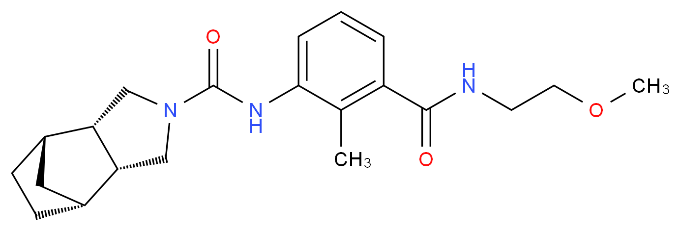 (1R*,2R*,6S*,7S*)-N-(3-{[(2-methoxyethyl)amino]carbonyl}-2-methylphenyl)-4-azatricyclo[5.2.1.0~2,6~]decane-4-carboxamide_Molecular_structure_CAS_)
