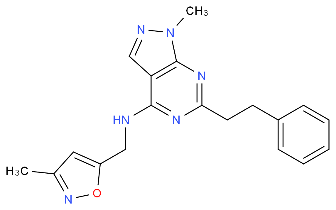 1-methyl-N-[(3-methyl-5-isoxazolyl)methyl]-6-(2-phenylethyl)-1H-pyrazolo[3,4-d]pyrimidin-4-amine_Molecular_structure_CAS_)