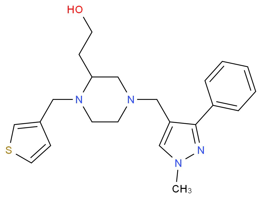 2-[4-[(1-methyl-3-phenyl-1H-pyrazol-4-yl)methyl]-1-(3-thienylmethyl)-2-piperazinyl]ethanol_Molecular_structure_CAS_)