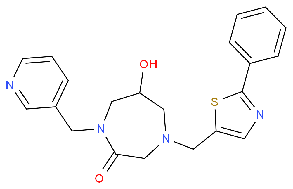 6-hydroxy-4-[(2-phenyl-1,3-thiazol-5-yl)methyl]-1-(3-pyridinylmethyl)-1,4-diazepan-2-one_Molecular_structure_CAS_)