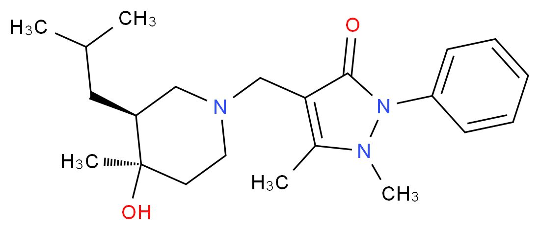 4-{[(3S*,4R*)-4-hydroxy-3-isobutyl-4-methylpiperidin-1-yl]methyl}-1,5-dimethyl-2-phenyl-1,2-dihydro-3H-pyrazol-3-one_Molecular_structure_CAS_)