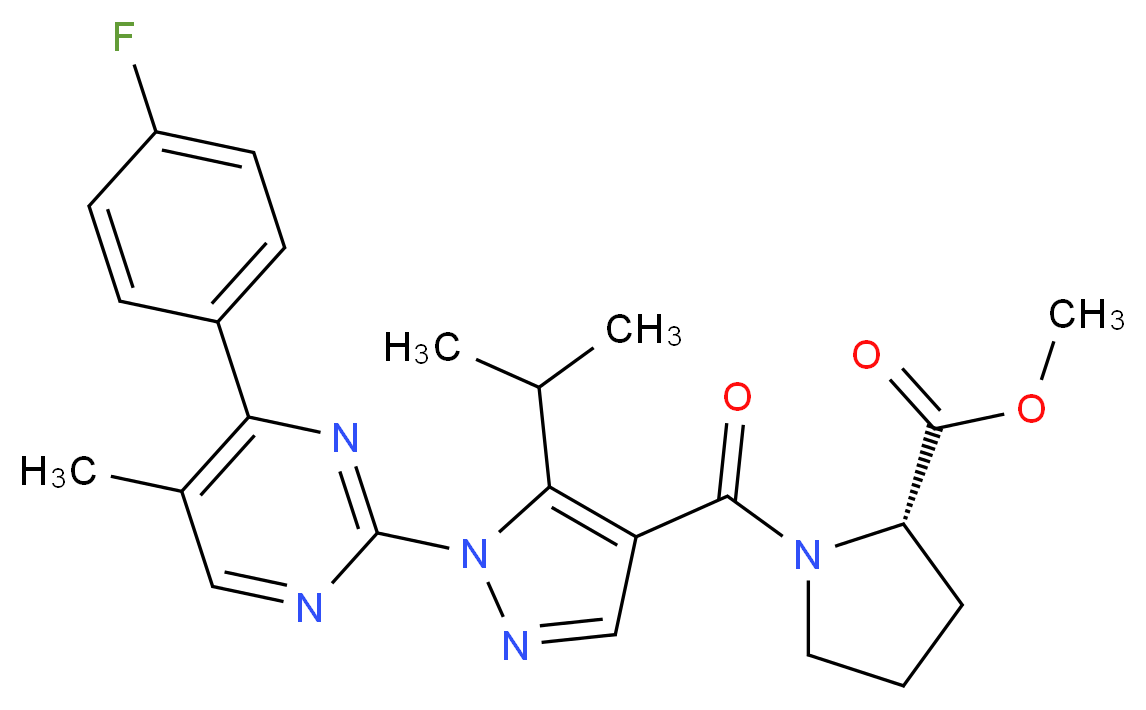 methyl 1-({1-[4-(4-fluorophenyl)-5-methyl-2-pyrimidinyl]-5-isopropyl-1H-pyrazol-4-yl}carbonyl)-L-prolinate_Molecular_structure_CAS_)