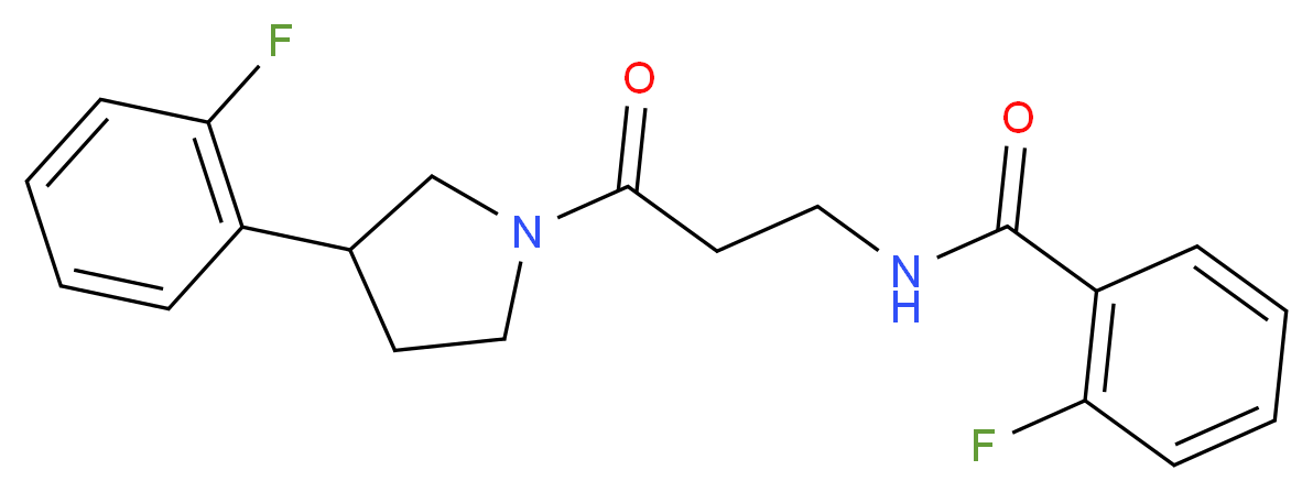 2-fluoro-N-{3-[3-(2-fluorophenyl)-1-pyrrolidinyl]-3-oxopropyl}benzamide (non-preferred name)_Molecular_structure_CAS_)