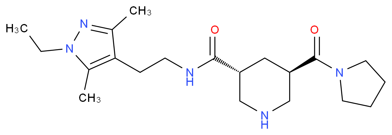 (3R*,5R*)-N-[2-(1-ethyl-3,5-dimethyl-1H-pyrazol-4-yl)ethyl]-5-(pyrrolidin-1-ylcarbonyl)piperidine-3-carboxamide_Molecular_structure_CAS_)
