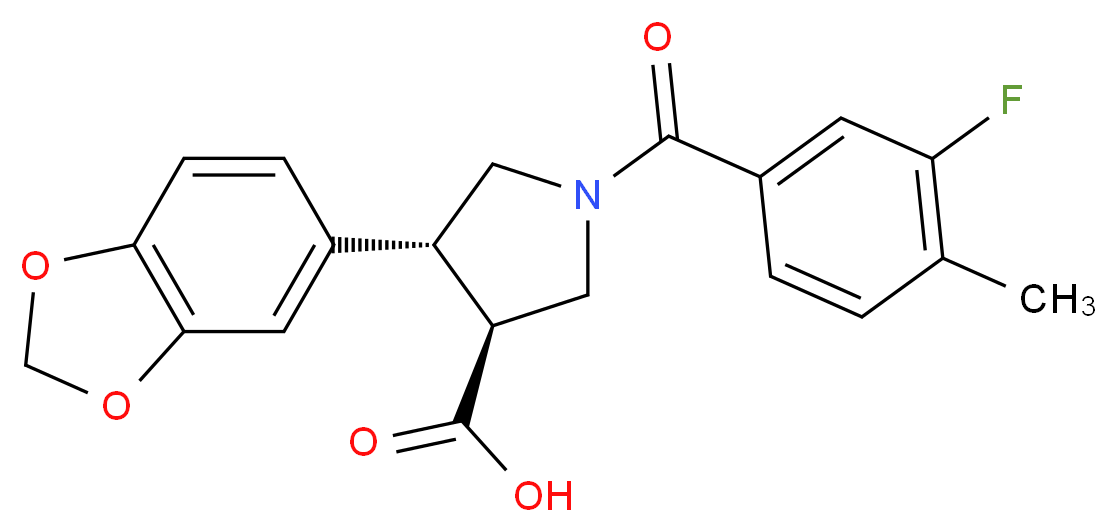 (3S*,4R*)-4-(1,3-benzodioxol-5-yl)-1-(3-fluoro-4-methylbenzoyl)pyrrolidine-3-carboxylic acid_Molecular_structure_CAS_)